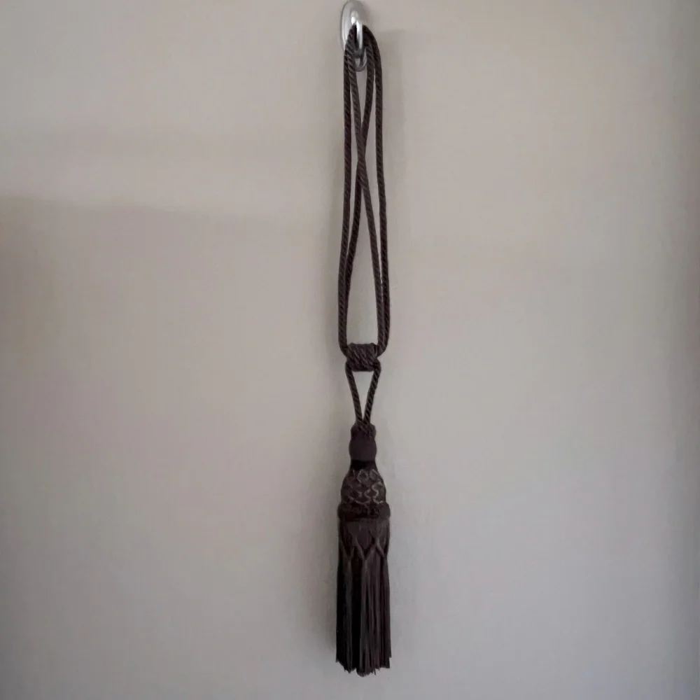 Set of 2 brown curtain tie tassels with copper beads detail approx 24” like new